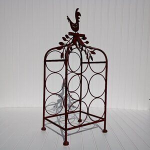 Metal Wine Rack 6 Bottle Holder Red Rooster French Country Kitchen Chicken Decor